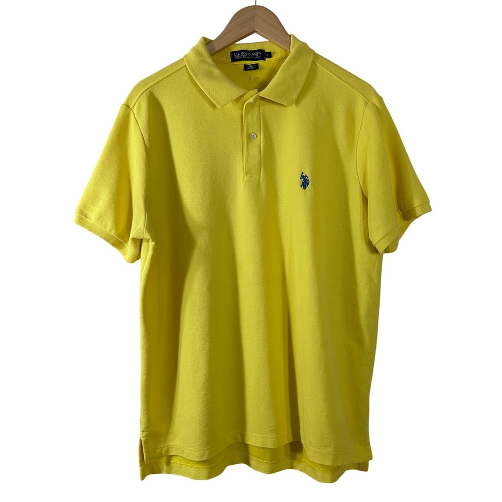 US Polo Assn Mens Performance Pique Polo Shirt Yellow Large Embroidered‎ Logo